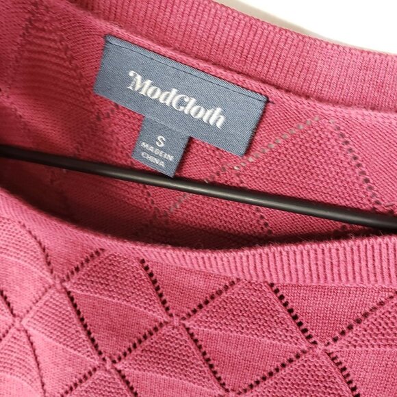 Modcloth Enhanced Experience Short Sleeve Textured Sweater S Mauve Top - Picture 2 of 8